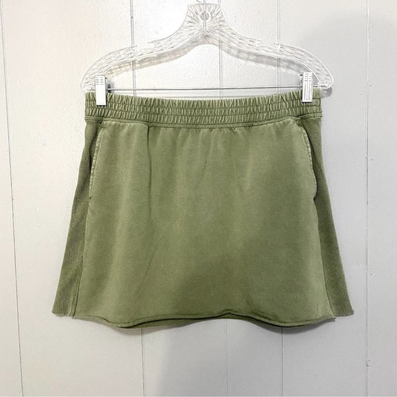 Aerie Offline Olive Green Jersey Knit Raw Hems Crop Hoodie Mini Skirt Set M - Picture 7 of 13